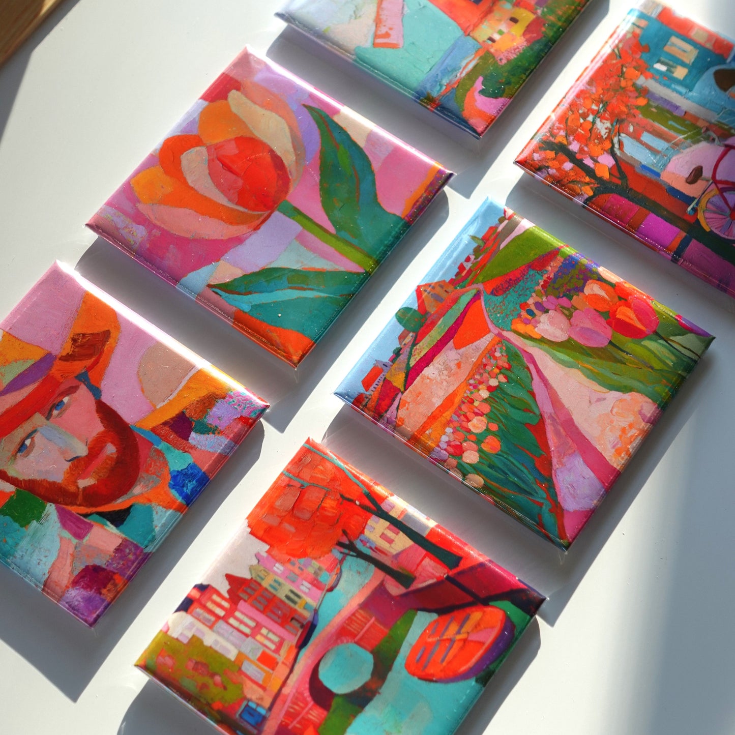 Set of six decorative Dutch-themed fridge magnets perfect for home or office display